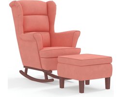 vidaXL - Schommelstoel - met - oorleuning - roze - fluweel - massief - hout
