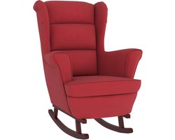 vidaXL - Schommelstoel - met - oorleuning - wijnrood - fluweel - massief - hout