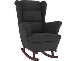 vidaXL - Schommelstoel - met - oorleuning - zwart - fluweel - massief - hout