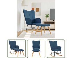 vidaXL Schommelstoel met voetenbank - Blauw - Stof Schommelstoel - Lounge Stoel - Tuinmeubilair - Buiten Meubels - Blauwe Stoel