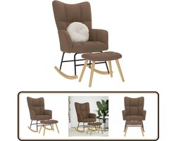 vidaXL Schommelstoel met voetenbank - Bruin Stof Schommelstoel Met Voetenbank - Schommelstoelen Met Voetenbankjes - Stoel - Woonkamerstoel