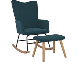 vidaXL - Schommelstoel - met - voetenbank - fluweel - blauw