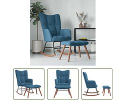 vidaXL Schommelstoel met voetenbank - Fluweel Blauw Schommelstoel - Lounge Stoel - Wiegstoel - Relaxstoel - Blokken Patroon