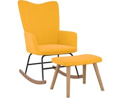 vidaXL - Schommelstoel - met - voetenbank - fluweel - mosterdgeel