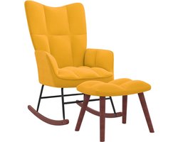 vidaXL - Schommelstoel - met - voetenbank - fluweel - mosterdgeel