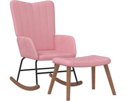 vidaXL - Schommelstoel - met - voetenbank - fluweel - roze