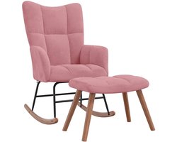 vidaXL - Schommelstoel - met - voetenbank - fluweel - roze