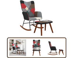 vidaXL Schommelstoel met voetenbank - Patchwork stof Schommelstoel - Relaxfauteuil - Patchwork - Lounge Stoel - Zitmeubel