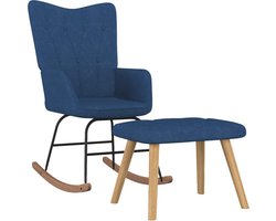 vidaXL - Schommelstoel - met - voetenbank - stof - blauw