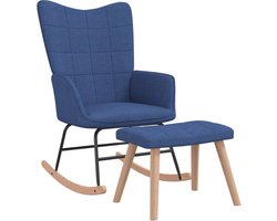 vidaXL - Schommelstoel - met - voetenbank - stof - blauw
