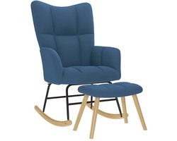vidaXL - Schommelstoel - met - voetenbank - stof - blauw