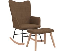 vidaXL - Schommelstoel - met - voetenbank - stof - bruin