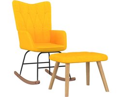vidaXL - Schommelstoel - met - voetenbank - stof - mosterdgeel