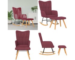 vidaXL Schommelstoel met voetenbank stof wijnrood - Schommelstoel - Schommelstoelen - Schommel Stoel - Schommel Stoelen