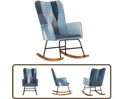 vidaXL Schommelstoel Patchwork Blauw Denim Schommelstoel - Canvas Stoel - Blauwe Schommelstoel - Lounge Stoel - Relaxfauteuil