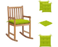 vidaXL Schommelstoel - Schommelstoelen - Fauteuil - Fauteuils - Schommelstoel met heldergroen kussen massief teakhout