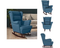 vidaXL Schommelstoel - Schommelstoelen - Fauteuil - Relaxstoel - Schommelstoel met massief rubberwood poten fluweel blauw