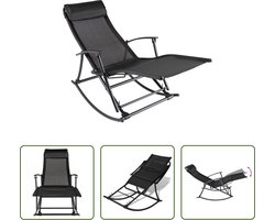 vidaXL Schommelstoel - Schommelstoelen - Schommel Stoel - Schommel Stoelen - Tuinschommelstoel staal en textileen zwart