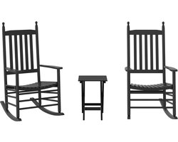 vidaXL - Schommelstoelen - 2 - st - met - inklapbare - tafel - populierenhout - zwart