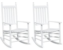 vidaXL - Schommelstoelen - met - gebogen - zitting - 2 - st - massief - vurenhout - wit
