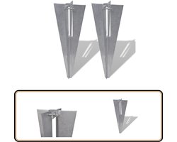 vidaXL Schuttingpaalpinnen - 2 stuks - Verzinkt Staal Schutting Paalpijpen - Grondanker - Hekken Onderdelen - Verzinkt Staal - Tuin Accessoires