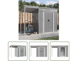 vidaXL Schuurbouw - Tuinhuis - Tuinschuur met verlengd dak 277x107x181 cm staal lichtgrijs - Buitenschuur - Stalen Schuur - Houten Schuur