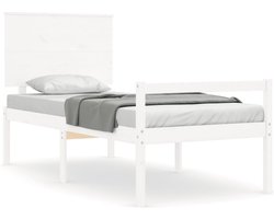 vidaXL - Seniorenbed - met - hoofdbord - massief - hout - wit - 90x200 - cm