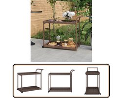vidaXL Serveerwagen - Bruin Poly Rattan - 100x45x83 cm Servicewagen - Robuuste Dienblad - Tuintafel - Buitendrank - Partytrolley