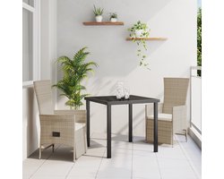 vidaXL - Set - tuinstoelen - met - kussen - 3 - pcs - Beige - Crème - 80 - x - 80 - x - 73 - cm