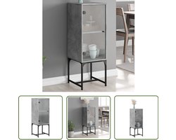 vidaXL Side Table - Bijzetkast - Bijzetkast met glazen deur 35x37x100 cm betongrijs - Houten Kast - Grijze Kast - Vintage Kast