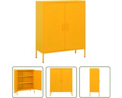 vidaXL Side Table - Opslagkast - Opbergkast 80x35x101,5 cm staal mosterdgeel - Staalkast - Mustard Yellow Furniture - Vintage Storage