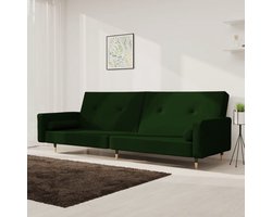 vidaXL Slaapbank 2-zits - Fluweel Donkergroen - Inclusief Kussens Slaapbank - Tweezitter - Donkere Groene Bank - Fluweelb Bank - Converteerbare Bank