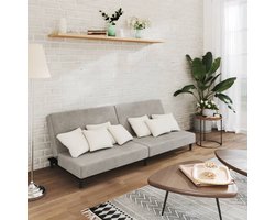 vidaXL Slaapbank 2-zits - Fluweel - Lichtgrijs Slaapbank - Tweezitter - Fluweel Sofa - Grijze Bank - Lounge Bank