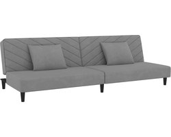 vidaXL - Slaapbank - 2-zits - met - 2 - kussens - fluweel - lichtgrijs