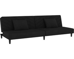 vidaXL - Slaapbank - 2-zits - met - 2 - kussens - fluweel - zwart