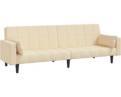 vidaXL - Slaapbank - 2-zits - met - 2 - kussens - stof - crèmekleurig
