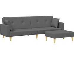 vidaXL - Slaapbank - 2-zits - met - kussens - en - voetenbank - stof - donkergrijs