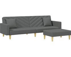 vidaXL - Slaapbank - 2-zits - met - kussens - en - voetenbank - stof - donkergrijs