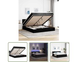 vidaXL Slaapbank - Bedpoef - Bed poef met matras en LED's 180x200 cm stof zwart - Boxspring - Tweepersoonsbed - Led Lamp
