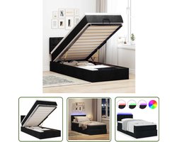 vidaXL Slaapbank - Bedpoef - Bed poef met matras en LED's 80x200 cm stof zwart - Boxspring - Led Lampen - Opbergruimte