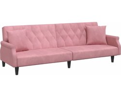 vidaXL Slaapbank - Fluweel Roze - Inclusief Kussens Slaapbank - Fluwelen Bank - Rozerode Bank - Tweepersoons Bank - Lounge Bank