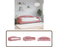 vidaXL Slaapbank - Fluweel Roze - Inclusief Matras Slaapbank - Sofa Bed - Tweepersoonsbed - Roze Meubels - Fluweel Bank