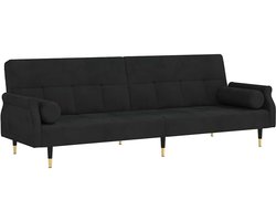 vidaXL - Slaapbank - met - kussens - fluweel - zwart