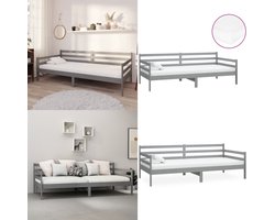 vidaXL Slaapbank met matras massief grenenhout grijs 90x200 cm - Bedbank - Bedbanken - Bed Bank - Bed Banken