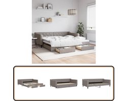 vidaXL Slaapbank met onderschuifbed - 100x200 cm - Taupe Slaapbank - Sofa Bed - Tweepersoons Bed - Lounge Meubels - Opbergruimte