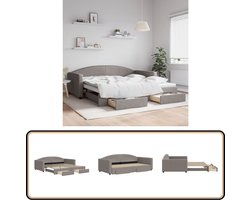 vidaXL Slaapbank met onderschuifbed 100x200 cm - Taupe Slaapbank - Tweepersoonsbed - Opvouwbare Bank - Sofa Bed - Lounge Meubels