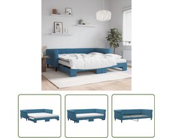 vidaXL Slaapbank met onderschuifbed - Blauw Fluweel Slaapbank - Tweepersoonsbed - Onderschuifbed - Sofa Bed - Lounge Meubels