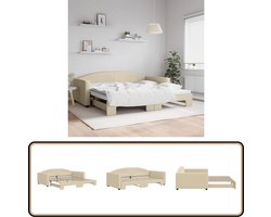 vidaXL Slaapbank met onderschuifbed - crèmekleurig Slaapbank - Sofa Bed - Tweepersoonsbed - Modern Design - Creme Kleur