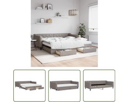 vidaXL Slaapbank met onderschuifbed en lades 100x200 cm stof taupe - Slaapbank - Tweepersoonsbed - Onderschuifbed - Boxspring - Lounge Sofa