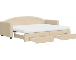 vidaXL - Slaapbank - met - onderschuifbed - en - lades - 80x200 - cm - stof - crèmekleur